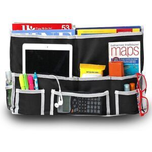 Fancii 10 Pocket Bedside Black White Sturdy Polyester Fabric Caddy Organizer